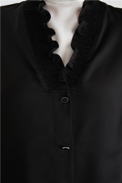 Armine Yakası Büzgülü Saten Gömlek 24Y3504 Siyah