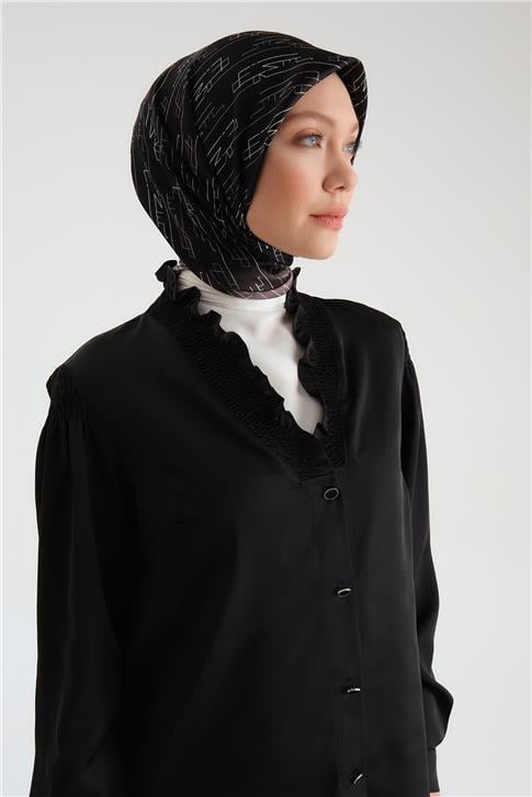 Armine Yakası Büzgülü Saten Gömlek 24Y3504 Siyah