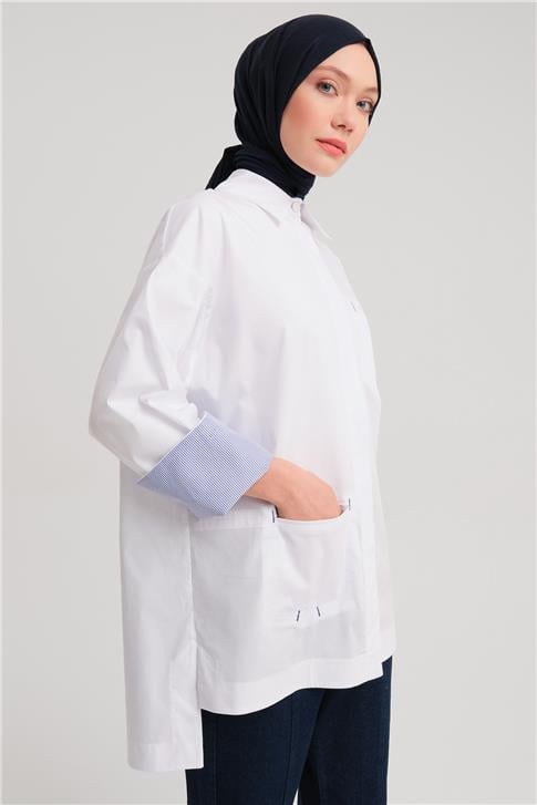 Armine Çizgili Manşetli Gömlek 24Y3506 Beyaz