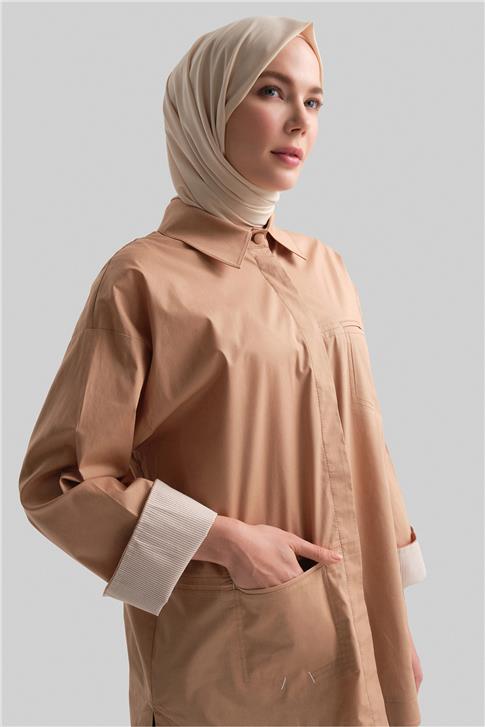 Armine Çizgili Manşetli Gömlek 24Y3506 Camel