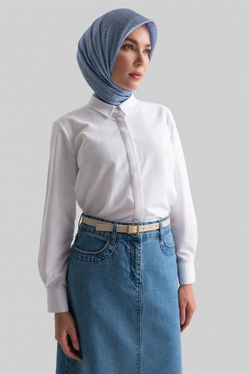 Armine Manşeti Logolu Basic Gömlek 24Y3522 Beyaz
