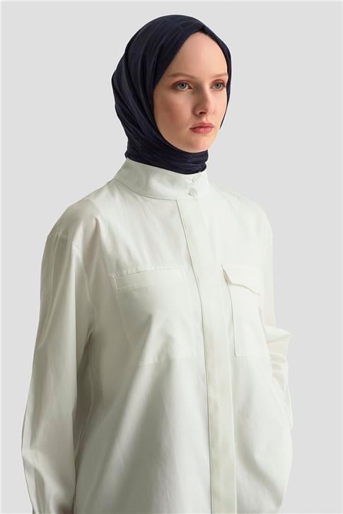 Armine Çizgili Garnili Pamuk Gömlek 24Y3524 Beyaz