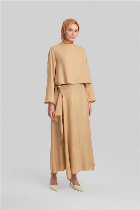 Armine Simli Düğmeli Viskon Bluz 24Y3530 Camel
