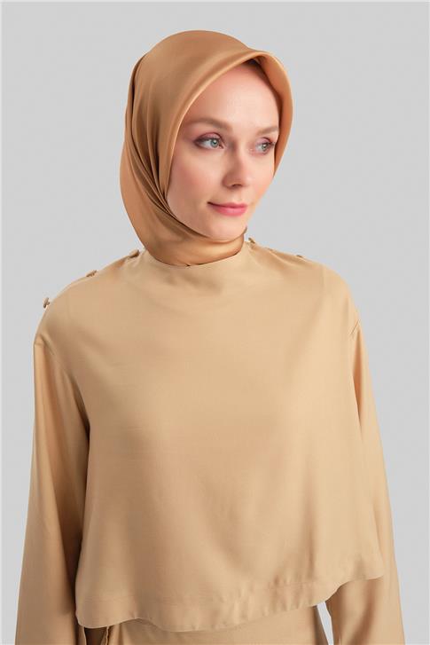 Armine Simli Düğmeli Viskon Bluz 24Y3530 Camel