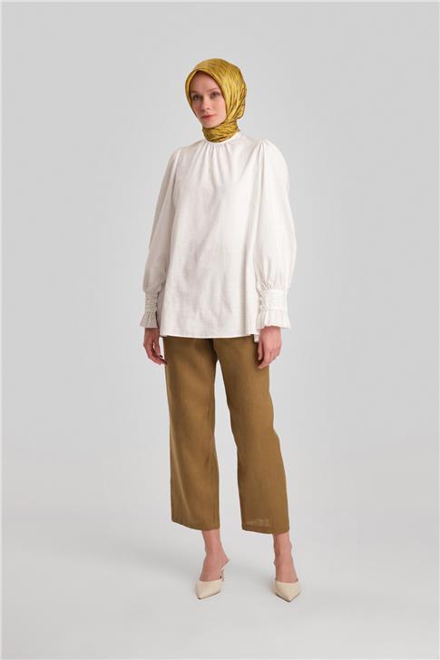 Armine Kolu Gipeli Bluz 24Y3533 Beyaz