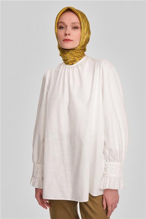 Armine Kolu Gipeli Bluz 24Y3533 Beyaz