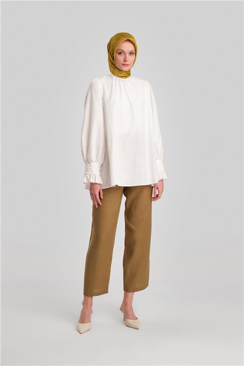 Armine Kolu Gipeli Bluz 24Y3533 Beyaz