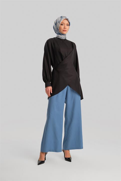 Armine Çapraz Bağlamalı Tencel Bluz 24Y3536 Siyah