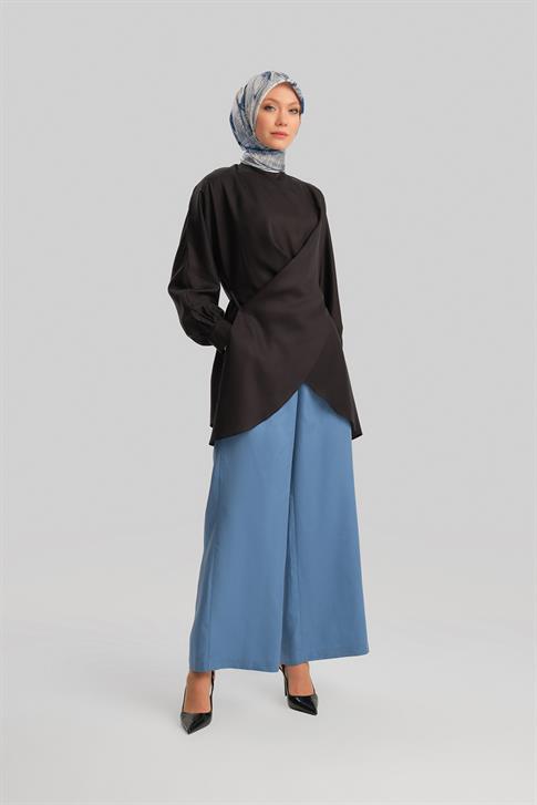 Armine Çapraz Bağlamalı Tencel Bluz 24Y3536 Siyah
