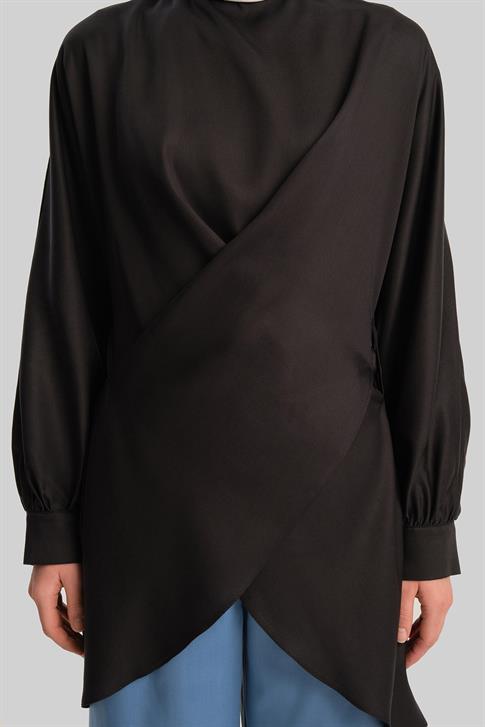 Armine Çapraz Bağlamalı Tencel Bluz 24Y3536 Siyah