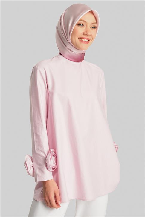 Armine Kolları Çiçekli Bluz 24Y3553 Pembe