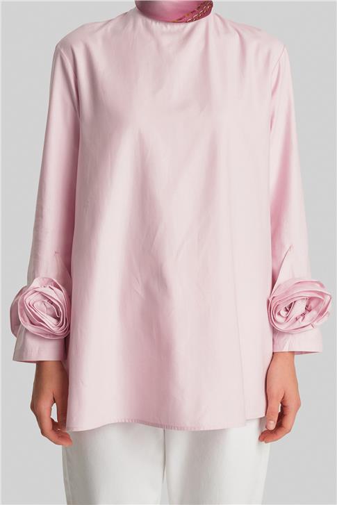 Armine Kolları Çiçekli Bluz 24Y3553 Pembe