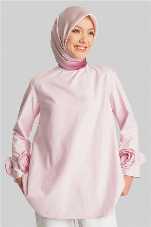 Armine Kolları Çiçekli Bluz 24Y3553 Pembe