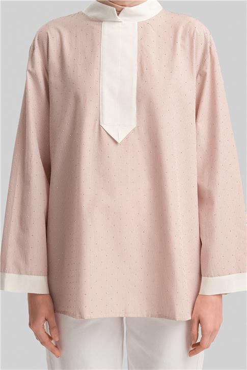 Armine Grogrenli Ve Taşlı Çizgili Gömlek 24Y3556 Camel