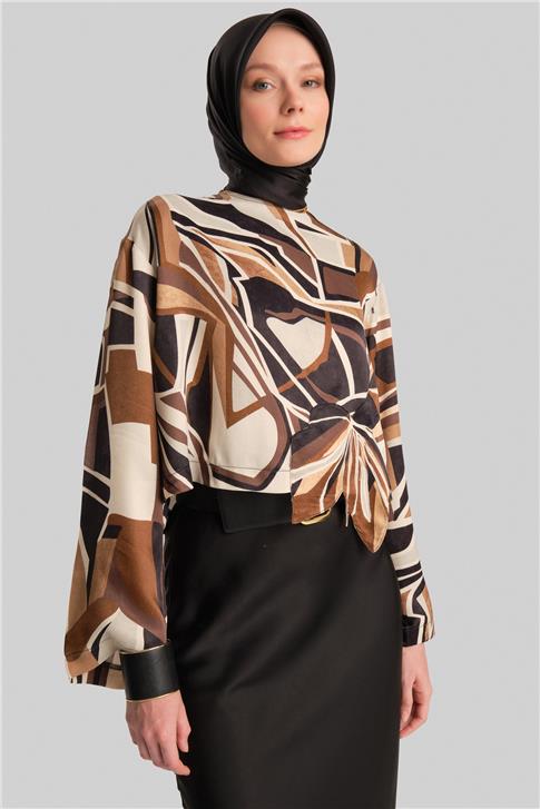 Armine Aplike Çiçekli Bluz 24Y3557 Kahverengi