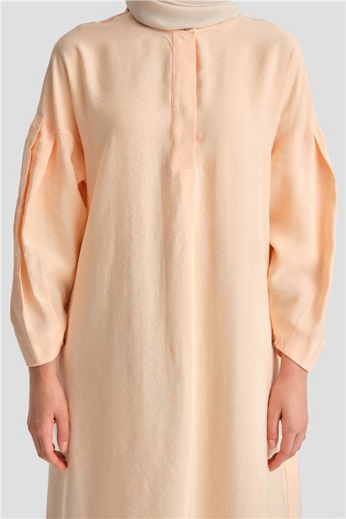 Armine Kolu Pileli Tunik 24K4026 Şeftali