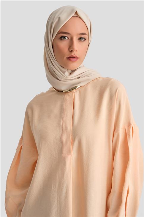 Armine Kolu Pileli Tunik 24K4026 Şeftali