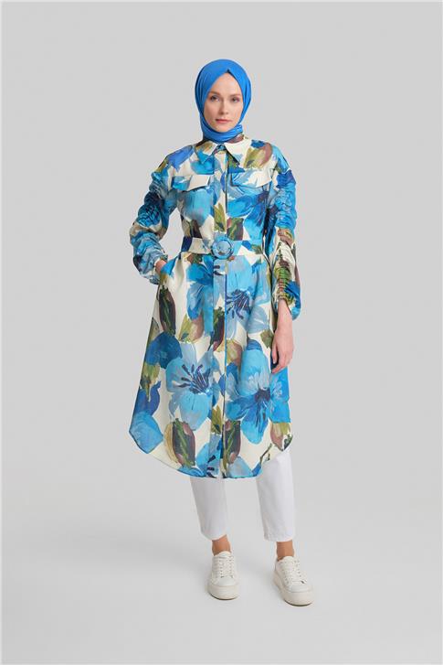 Armine Cepli ve Desenli Tunik 24Y4028 Mavi