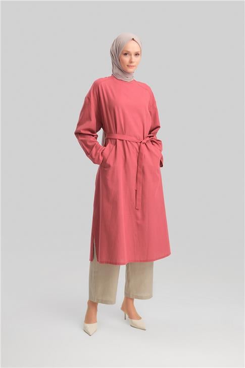 Armine Kemerli Pamuk Tunik Elbise 24Y4103 Vişne