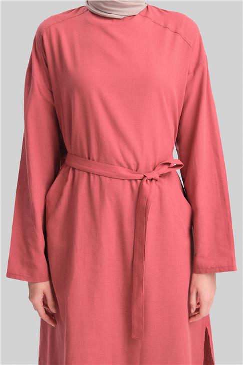 Armine Kemerli Pamuk Tunik Elbise 24Y4103 Vişne