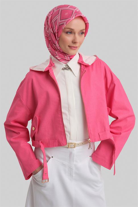 Armine Seyyar Kapüşonlu Ve Kemerli Pamuk Ceket 24Y5406 Orkide