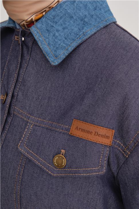 Armine Beli Lastikli Denim Ceket 24Y5408 Lacivert