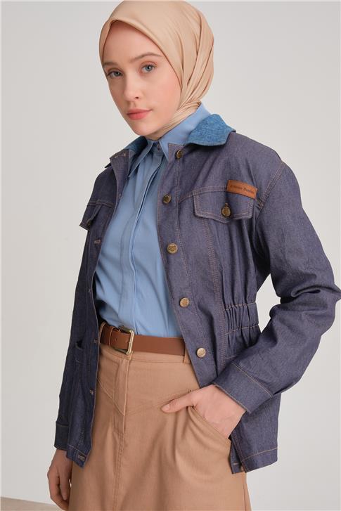 Armine Beli Lastikli Denim Ceket 24Y5408 Lacivert