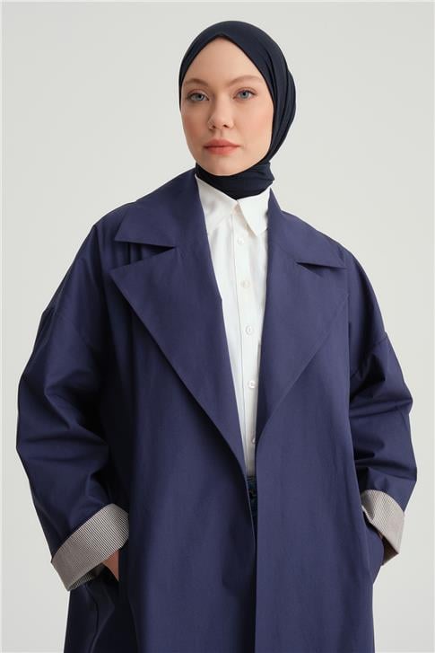 Armine Manşeti Çizgili Trençkot  24Y5502 Lacivert