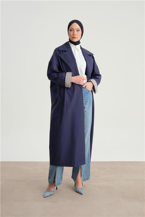 Armine Manşeti Çizgili Trençkot  24Y5502 Lacivert