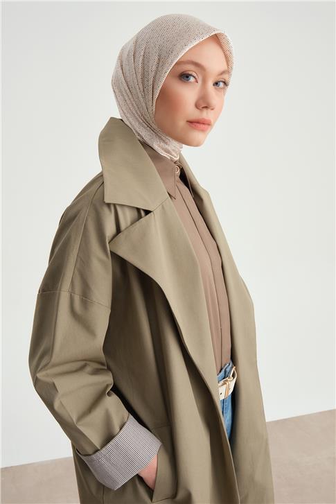 Armine Manşeti Çizgili Trençkot  24Y5502 Açık Haki