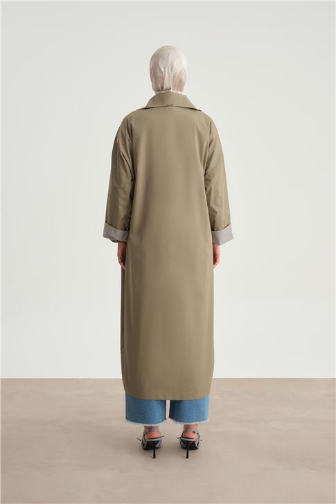 Armine Manşeti Çizgili Trençkot  24Y5502 Açık Haki