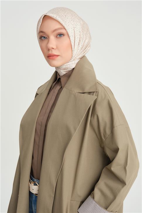 Armine Manşeti Çizgili Trençkot  24Y5502 Açık Haki