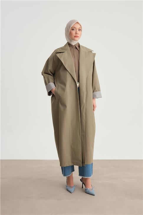 Armine Manşeti Çizgili Trençkot  24Y5502 Açık Haki