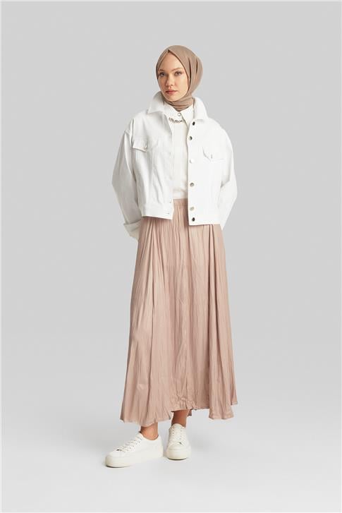 Armine Kırışık Görünümlü Pileli Etek 24Yd5601 Bej
