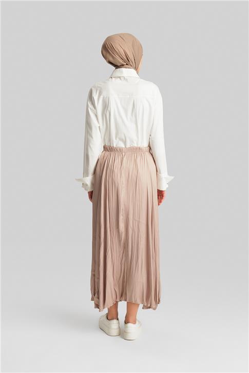 Armine Kırışık Görünümlü Pileli Etek 24Yd5601 Bej