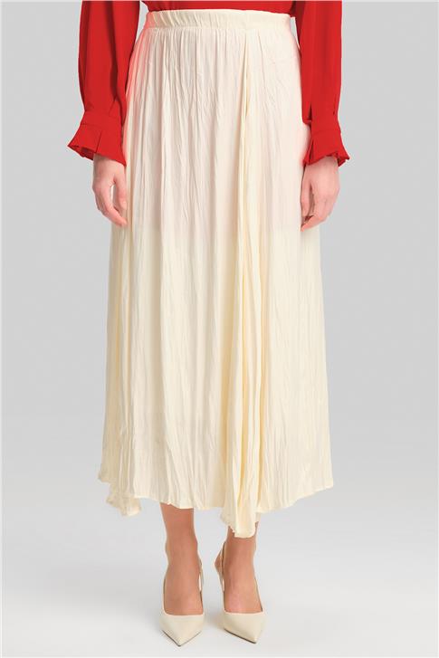 Armine Kırışık Görünümlü Pileli Etek 24Yd5601 Ekru