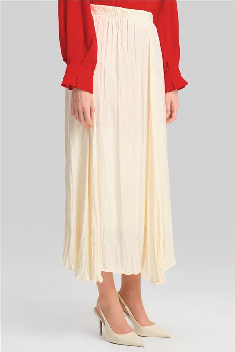 Armine Kırışık Görünümlü Pileli Etek 24Yd5601 Ekru