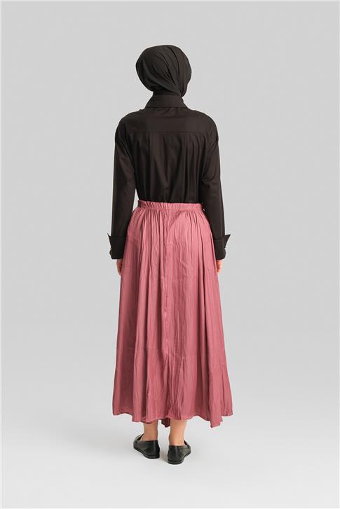 Armine Kırışık Görünümlü Pileli Etek 24Yd5601 Gül kurusu