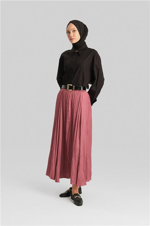 Armine Kırışık Görünümlü Pileli Etek 24Yd5601 Gül kurusu
