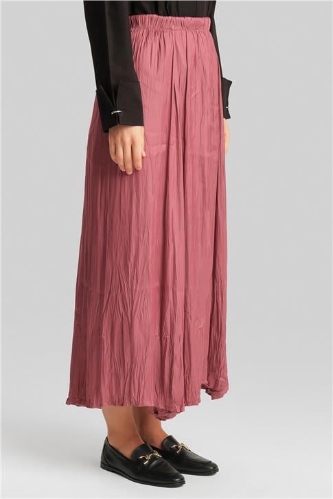 Armine Kırışık Görünümlü Pileli Etek 24Yd5601 Gül kurusu