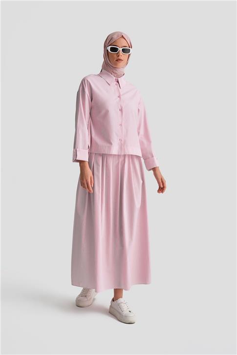 Armine Plise Etekli Çizgili Takım 24K6851 Pembe