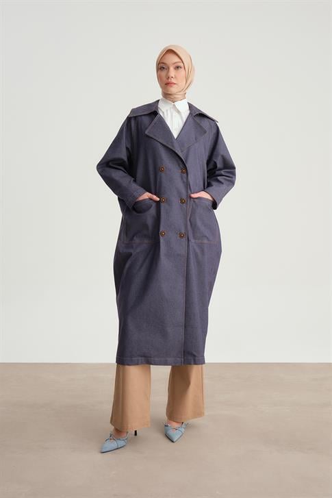 Armine Denim Oversize Trençkot 24Y8708 Lacivert