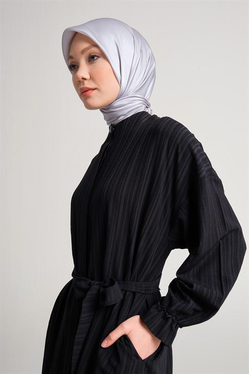 Armine Kolu Daraltılabilen Dokulu Viskon Ferace 24Y8801 Siyah