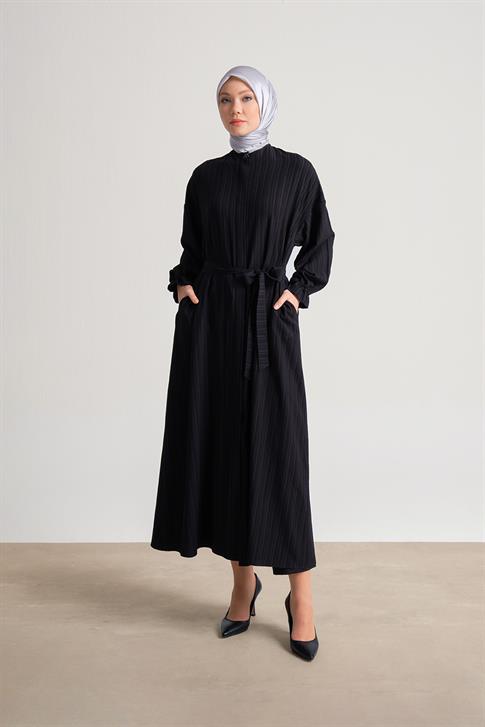 Armine Kolu Daraltılabilen Dokulu Viskon Ferace 24Y8801 Siyah