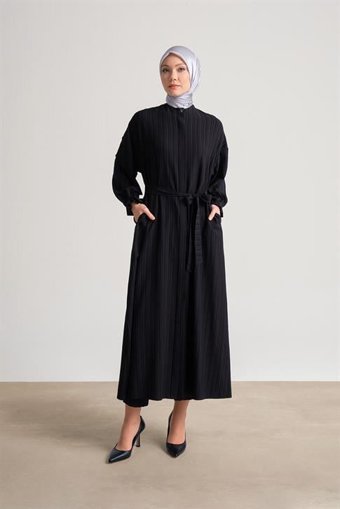 Armine Kolu Daraltılabilen Dokulu Viskon Ferace 24Y8801 Siyah