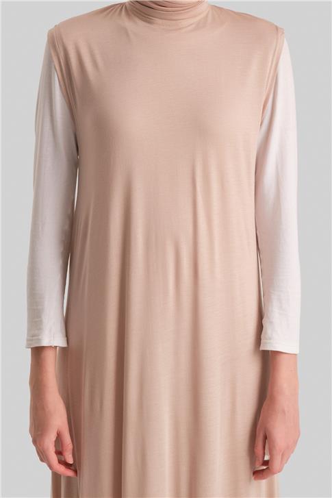 Armine Sıfır Kol İçlik Elbise Ortd9041 Bej