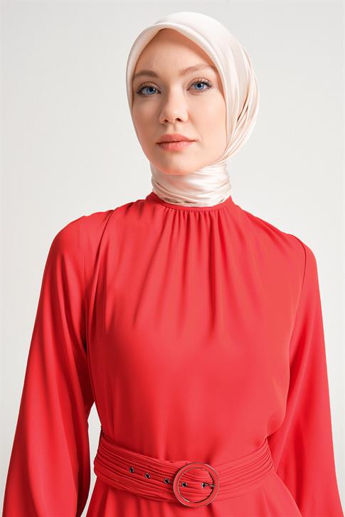 Armine Pilise Detaylı Elbise 24Y9721 Kırmızı