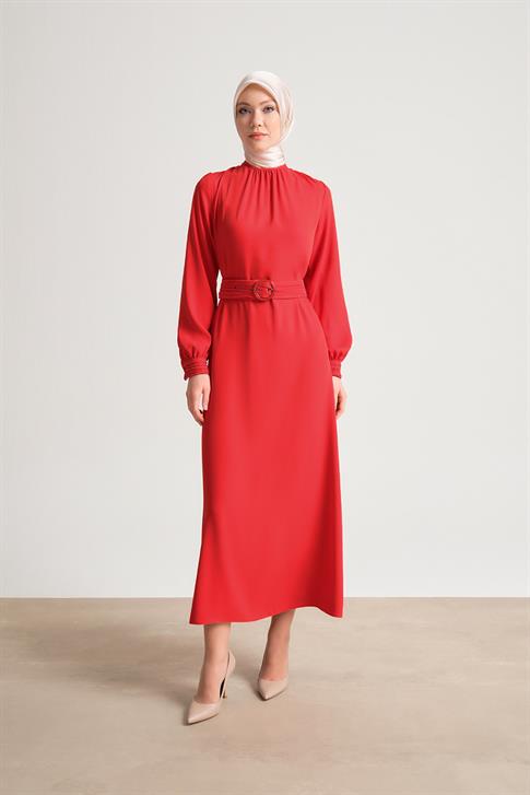 Armine Pilise Detaylı Elbise 24Y9721 Kırmızı