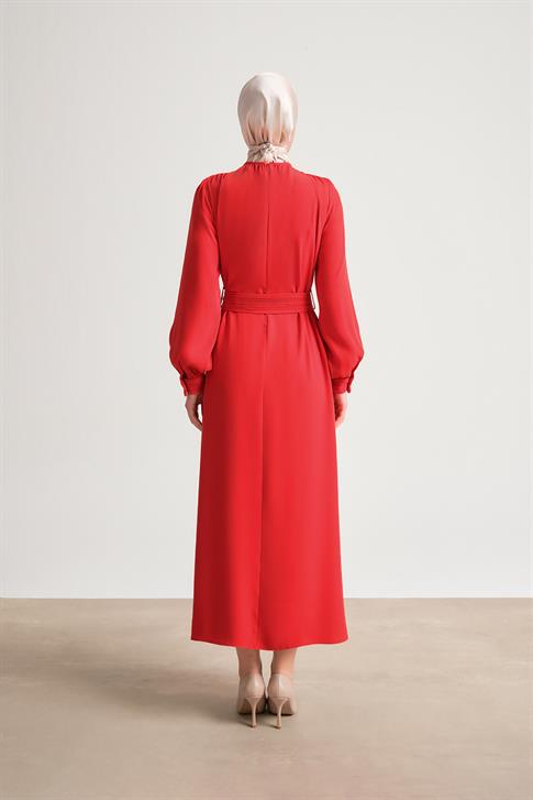 Armine Pilise Detaylı Elbise 24Y9721 Kırmızı
