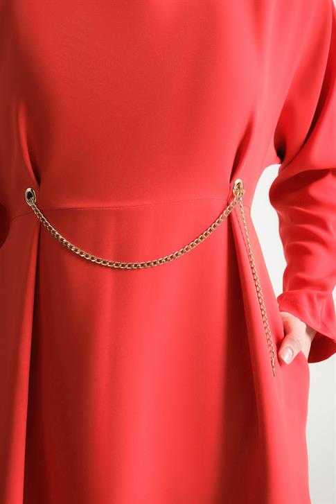 Armine Altın Zincirli Şık Elbise 24Y9800 Kırmızı
